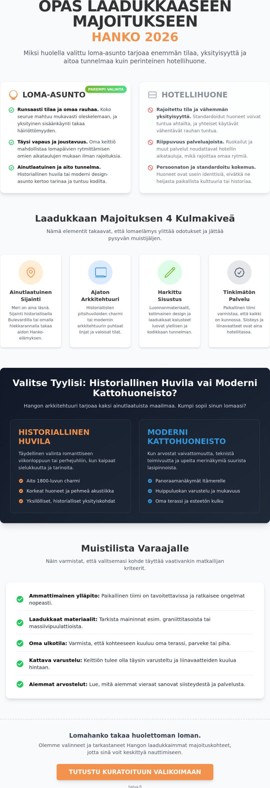 Laadukas majoitus Hangossa 2026: Opas ylelliseen loma-asumiseen