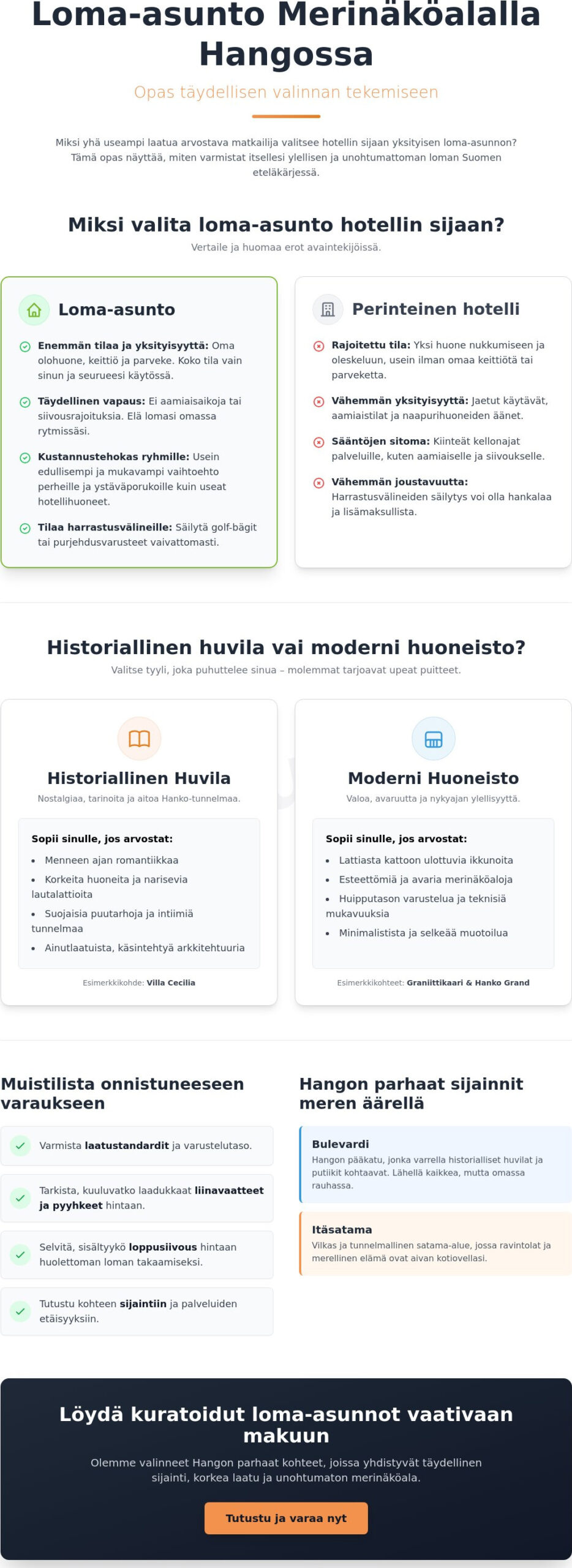 Loma-asunto merinäköalalla Hanko: Opas tasokkaaseen majoitukseen 2026