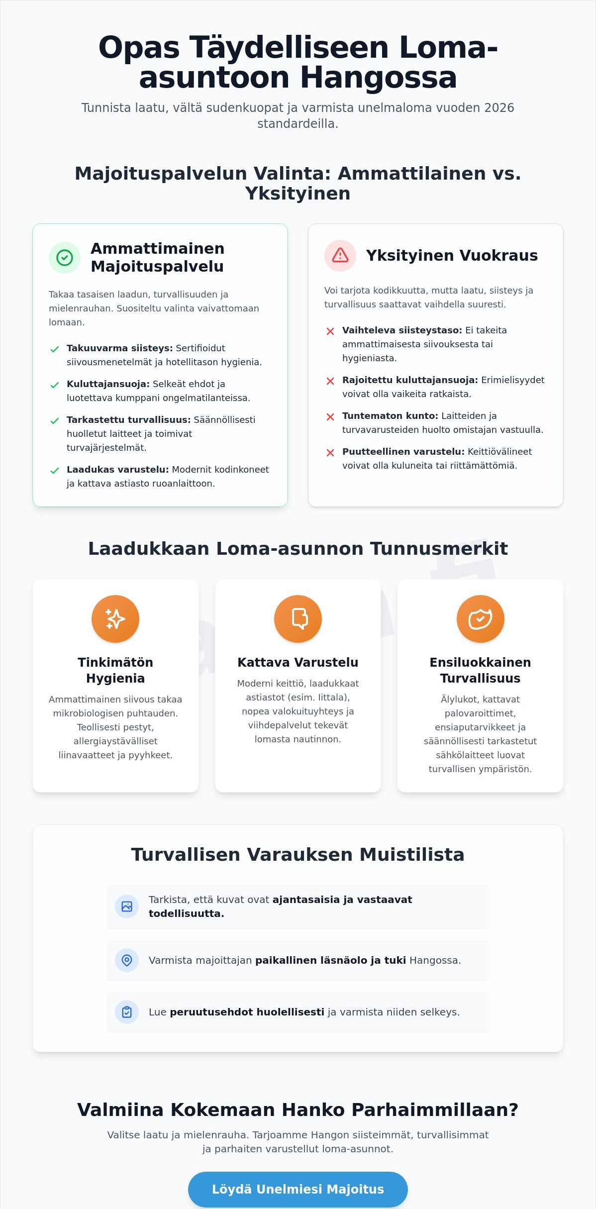 Hyvin varusteltu loma-asunto Hanko: Opas siistiin ja turvalliseen majoitukseen 2026