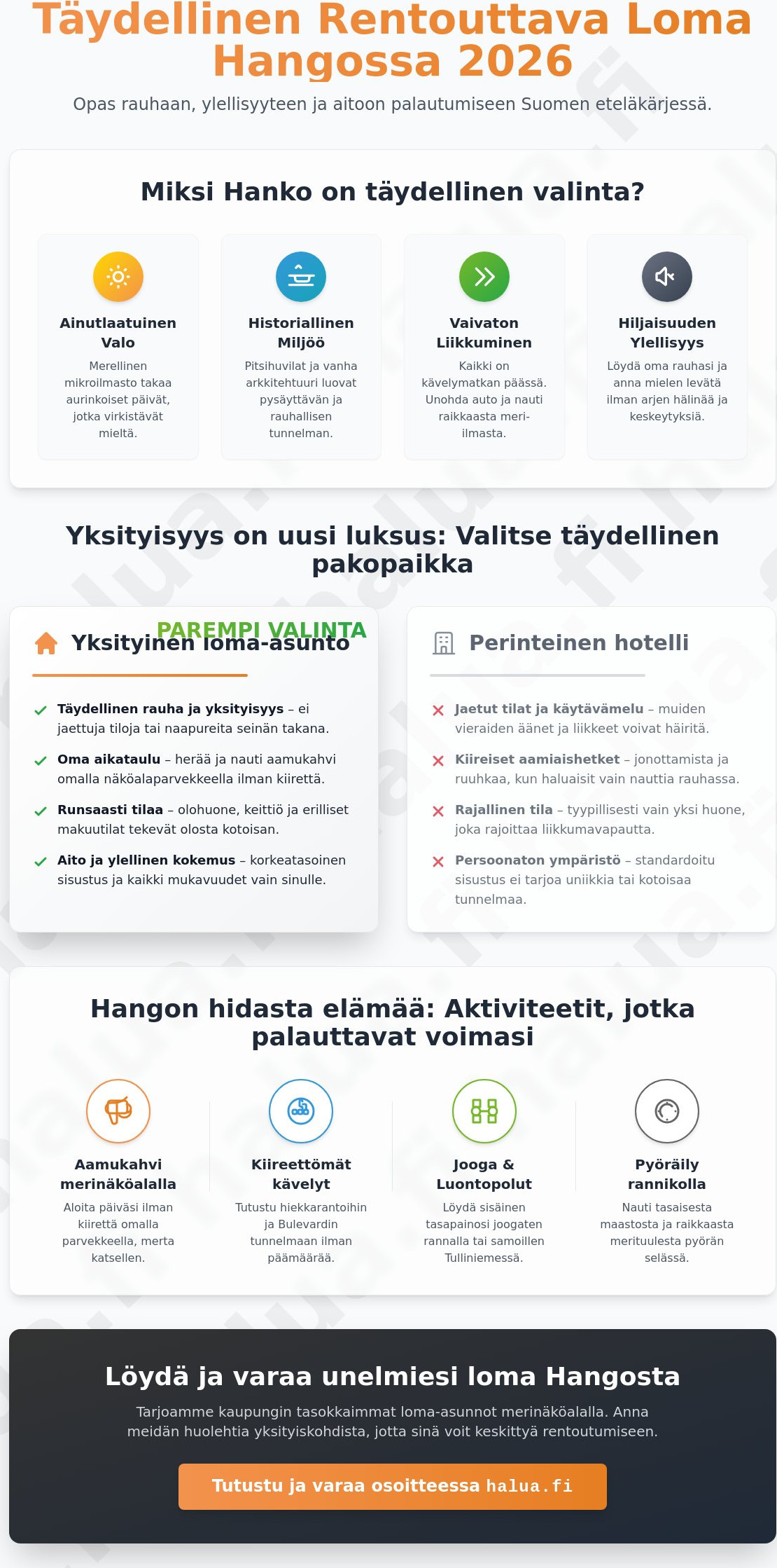 Rentouttava loma Hangossa 2026: Opas ylelliseen ja palauttavaan irtiottoon
